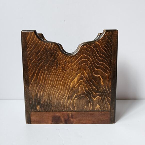 Vintage Wooden Napkin Salt Pepper Holder Picnic Rustic Shakers Dark Retro - Picture 3 of 9